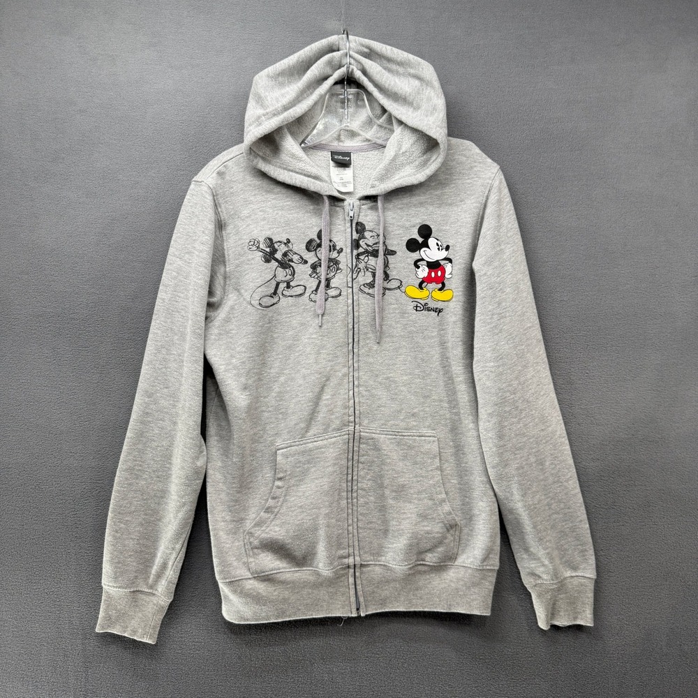 Disney Mickey Mouse Heather Grey Full Zip Graphic Hoodie Small AJ4064